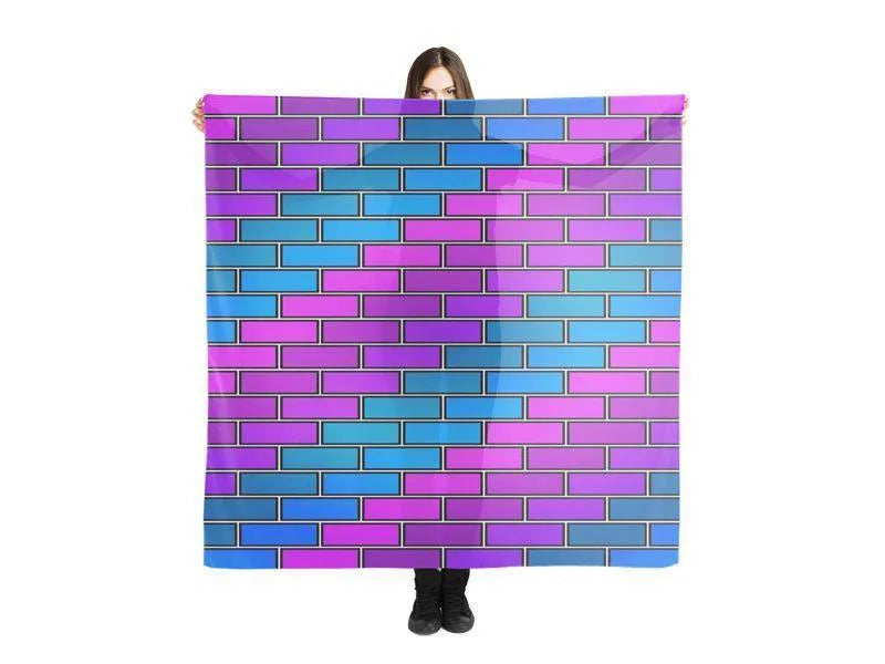 Large Square Scarves & Shawls-BRICK WALL #2 Large Square Scarves & Shawls-Purples & Violets & Fuchsias & Turquoises-from COLORADDICTED.COM-