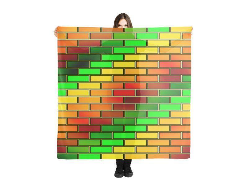 Large Square Scarves &amp; Shawls-BRICK WALL #2 Large Square Scarves &amp; Shawls-Reds &amp; Oranges &amp; Yellows &amp; Greens-from COLORADDICTED.COM-