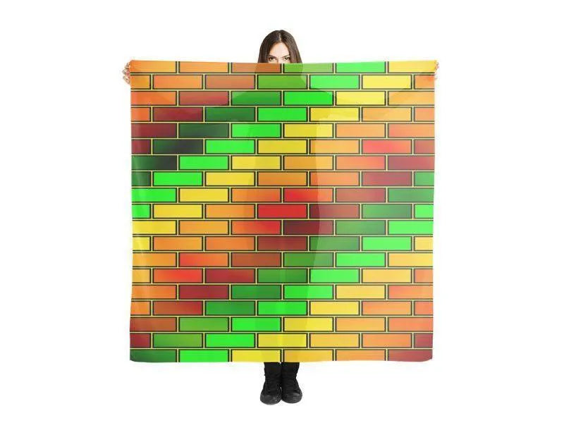 Large Square Scarves & Shawls-BRICK WALL #2 Large Square Scarves & Shawls-Reds & Oranges & Yellows & Greens-from COLORADDICTED.COM-