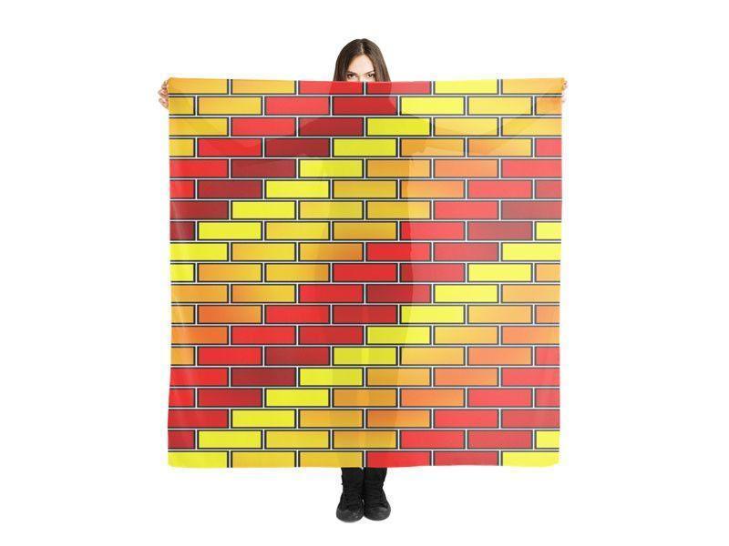 Large Square Scarves &amp; Shawls-BRICK WALL #2 Large Square Scarves &amp; Shawls-Reds &amp; Oranges &amp; Yellows-from COLORADDICTED.COM-