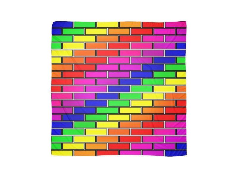 Large Square Scarves & Shawls-BRICK WALL #2 Large Square Scarves & Shawls-Multicolor Bright-from COLORADDICTED.COM-