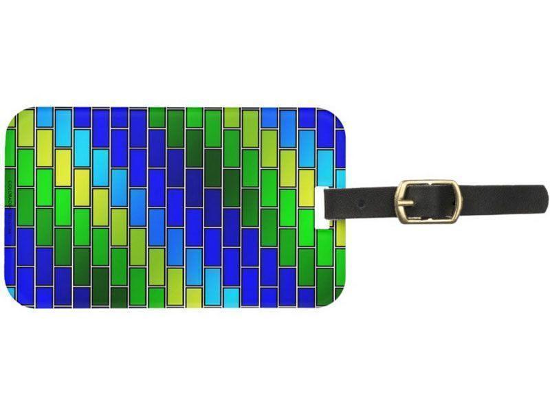 Luggage Tags-BRICK WALL #2 Luggage Tags-Blues &amp; Greens-from COLORADDICTED.COM-
