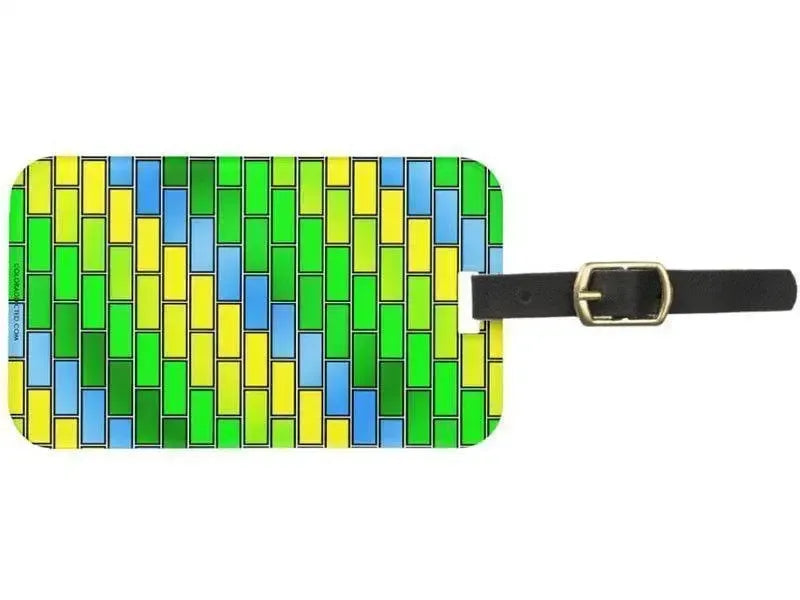 Luggage Tags-BRICK WALL #2 Luggage Tags-Greens, Yellows & Light Blues-from COLORADDICTED.COM-