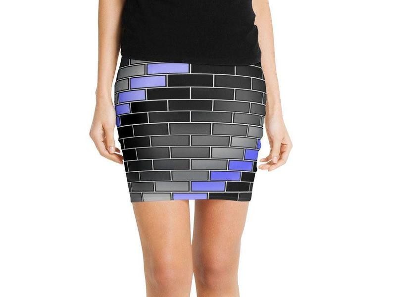 Mini Pencil Skirts-BRICK WALL #2 Mini Pencil Skirts-Black &amp; Grays &amp; Light Blues-from COLORADDICTED.COM-