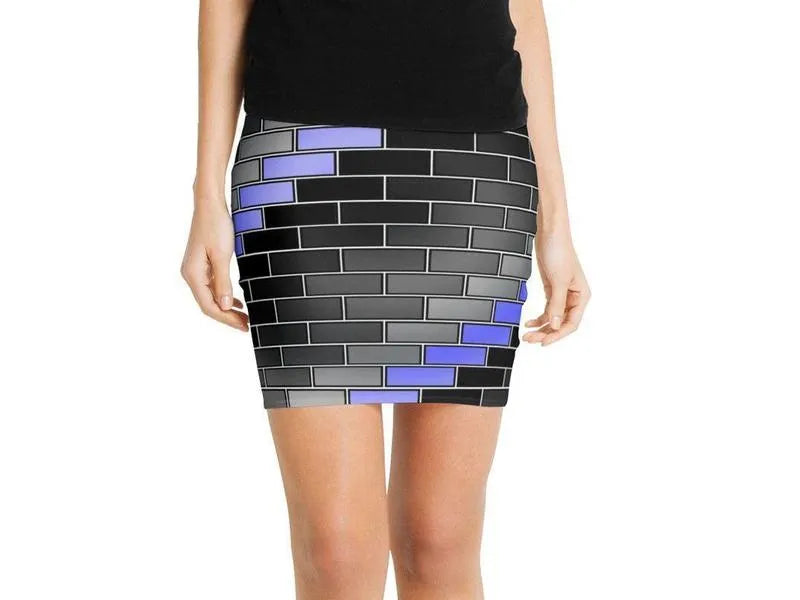 Mini Pencil Skirts-BRICK WALL #2 Mini Pencil Skirts-Black & Grays & Light Blues-from COLORADDICTED.COM-
