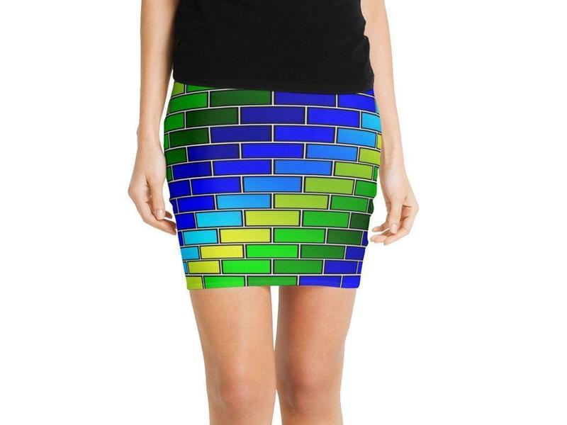 Mini Pencil Skirts-BRICK WALL #2 Mini Pencil Skirts-Blues &amp; Greens-from COLORADDICTED.COM-