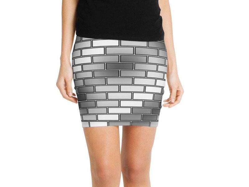 Mini Pencil Skirts-BRICK WALL #2 Mini Pencil Skirts-Grays &amp; White-from COLORADDICTED.COM-