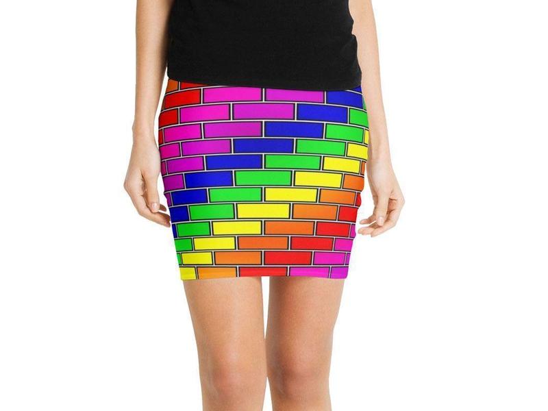 Mini Pencil Skirts-BRICK WALL #2 Mini Pencil Skirts-Multicolor Bright-from COLORADDICTED.COM-
