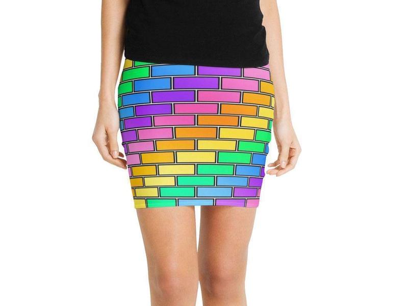 Mini Pencil Skirts-BRICK WALL #2 Mini Pencil Skirts-Multicolor Light-from COLORADDICTED.COM-