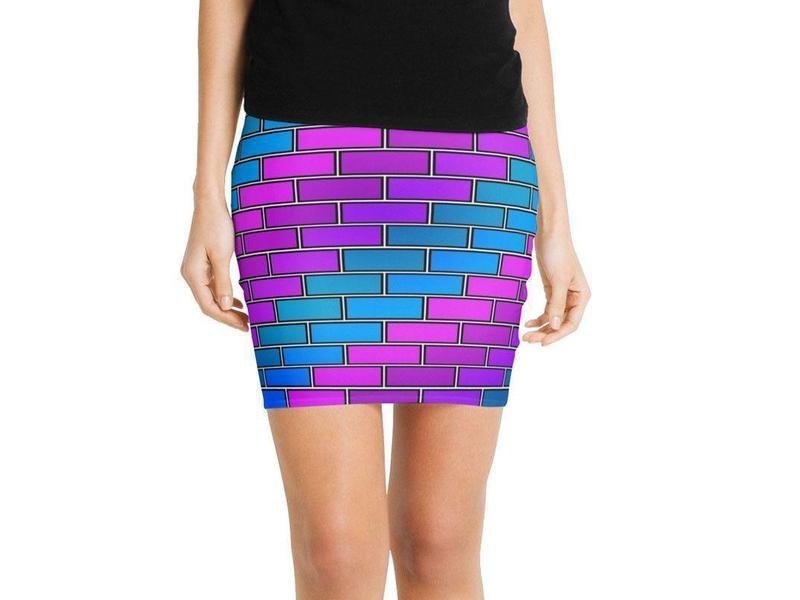 Mini Pencil Skirts-BRICK WALL #2 Mini Pencil Skirts-Purples &amp; Violets &amp; Fuchsias &amp; Turquoises-from COLORADDICTED.COM-