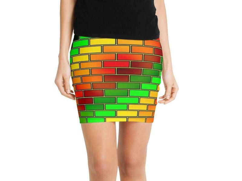 Mini Pencil Skirts-BRICK WALL #2 Mini Pencil Skirts-Reds &amp; Oranges &amp; Yellows &amp; Greens-from COLORADDICTED.COM-