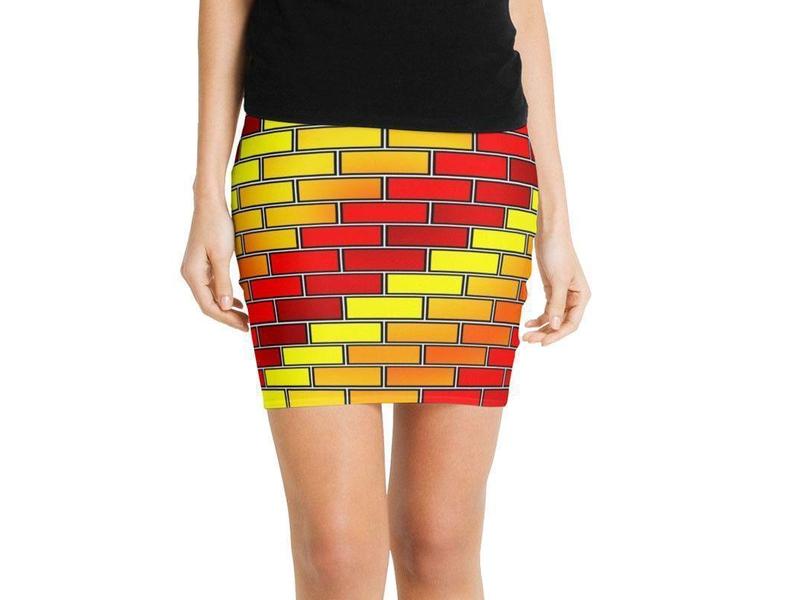 Mini Pencil Skirts-BRICK WALL #2 Mini Pencil Skirts-Reds &amp; Oranges &amp; Yellows-from COLORADDICTED.COM-