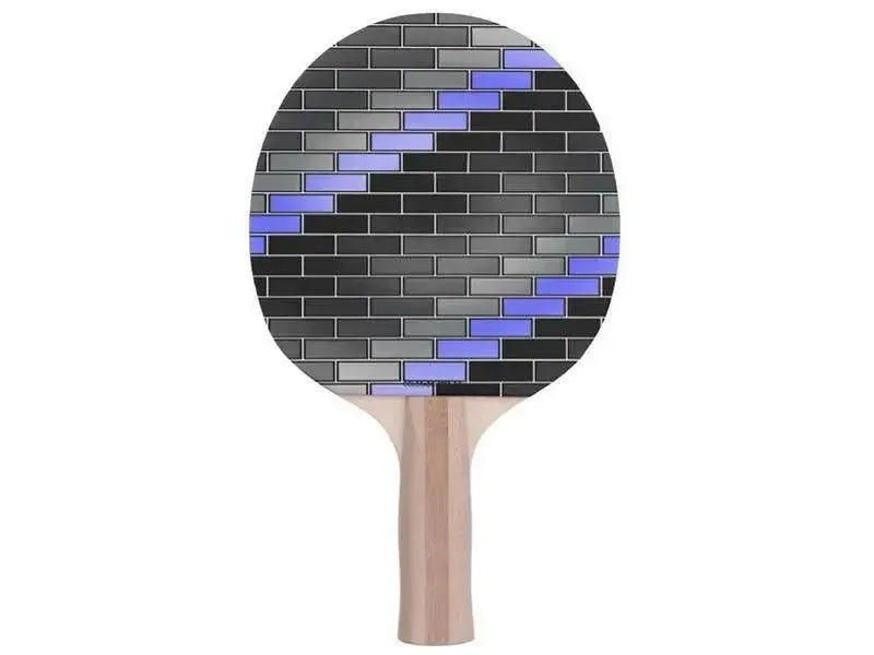 Ping Pong Paddles-BRICK WALL #2 Ping Pong Paddles-Black & Grays & Light Blues-from COLORADDICTED.COM-