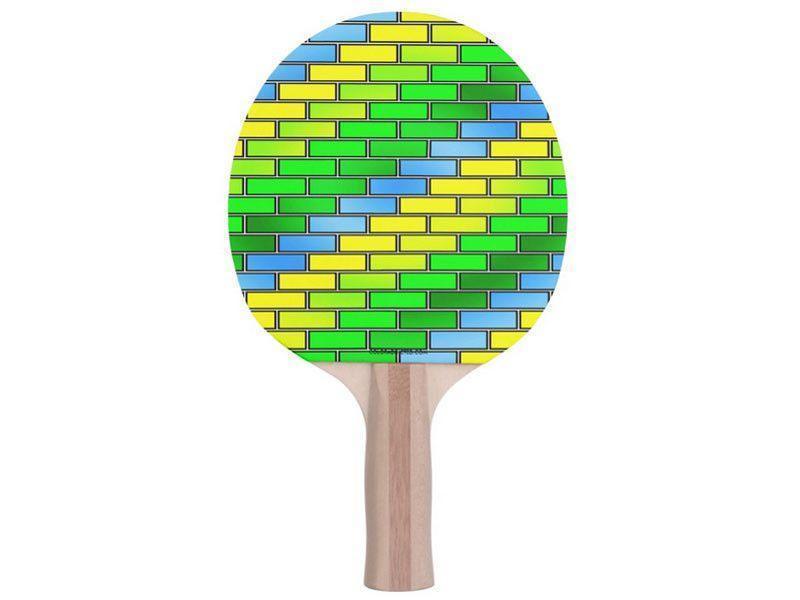 Ping Pong Paddles-BRICK WALL #2 Ping Pong Paddles-Greens &amp; Yellows &amp; Light Blues-from COLORADDICTED.COM-
