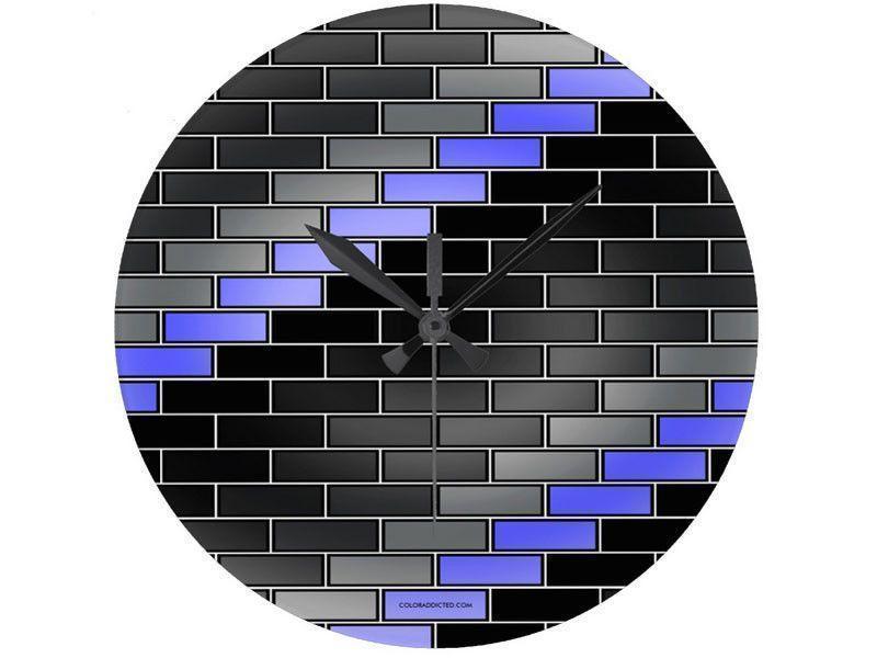 Wall Clocks-BRICK WALL #2 Round Wall Clocks-Black, Grays &amp; Light Blues-from COLORADDICTED.COM-