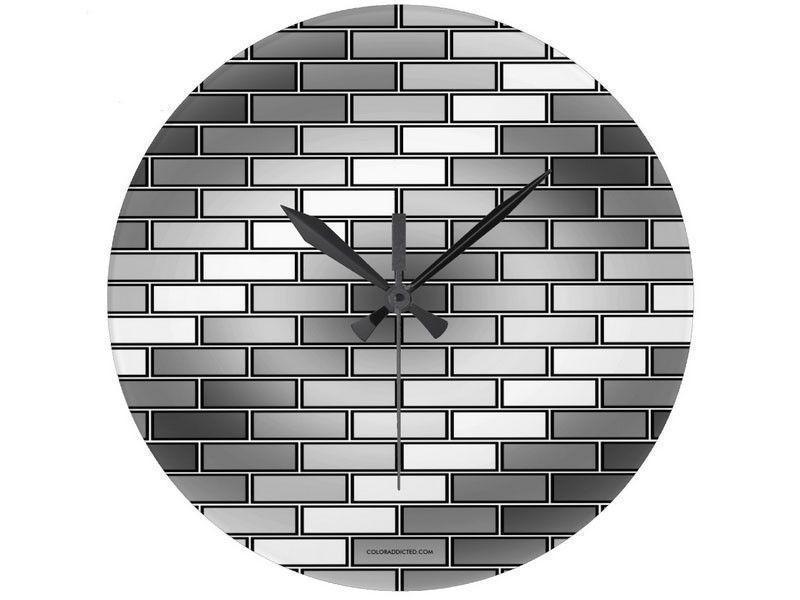 Wall Clocks-BRICK WALL #2 Round Wall Clocks-Grays &amp; White-from COLORADDICTED.COM-