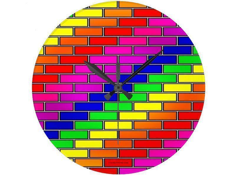 Wall Clocks-BRICK WALL #2 Round Wall Clocks-Multicolor Bright-from COLORADDICTED.COM-