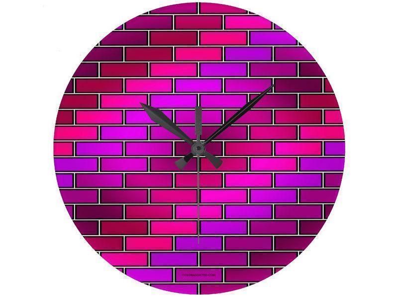 Wall Clocks-BRICK WALL #2 Round Wall Clocks-Purples, Fuchsias, Violets &amp; Magentas-from COLORADDICTED.COM-