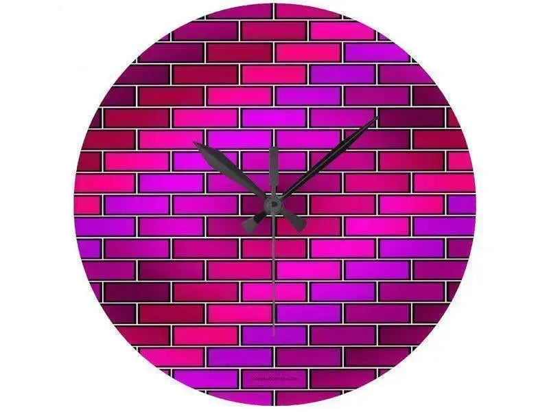 Wall Clocks-BRICK WALL #2 Round Wall Clocks-Purples, Fuchsias, Violets & Magentas-from COLORADDICTED.COM-