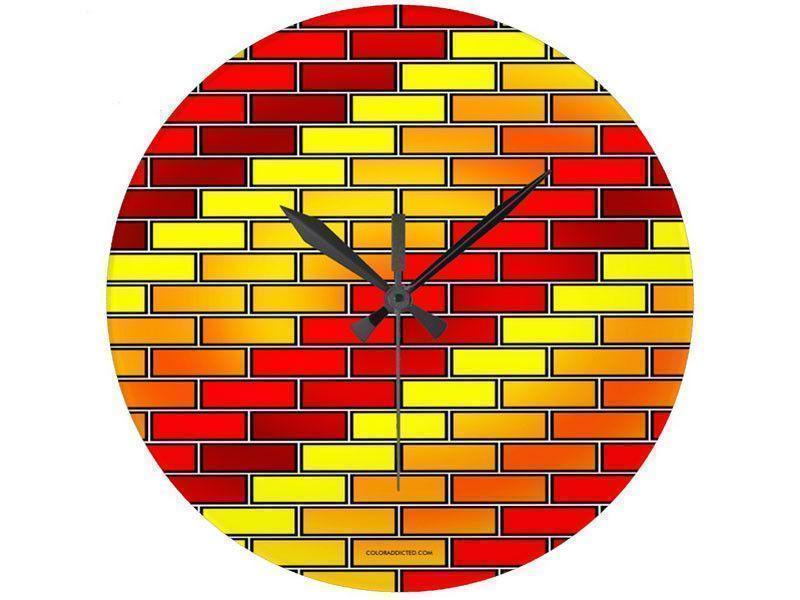 Wall Clocks-BRICK WALL #2 Round Wall Clocks-Reds, Oranges &amp; Yellows-from COLORADDICTED.COM-
