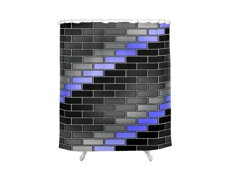Shower Curtains-BRICK WALL #2 Shower Curtains-Black, Grays & Light Blues-from COLORADDICTED.COM-