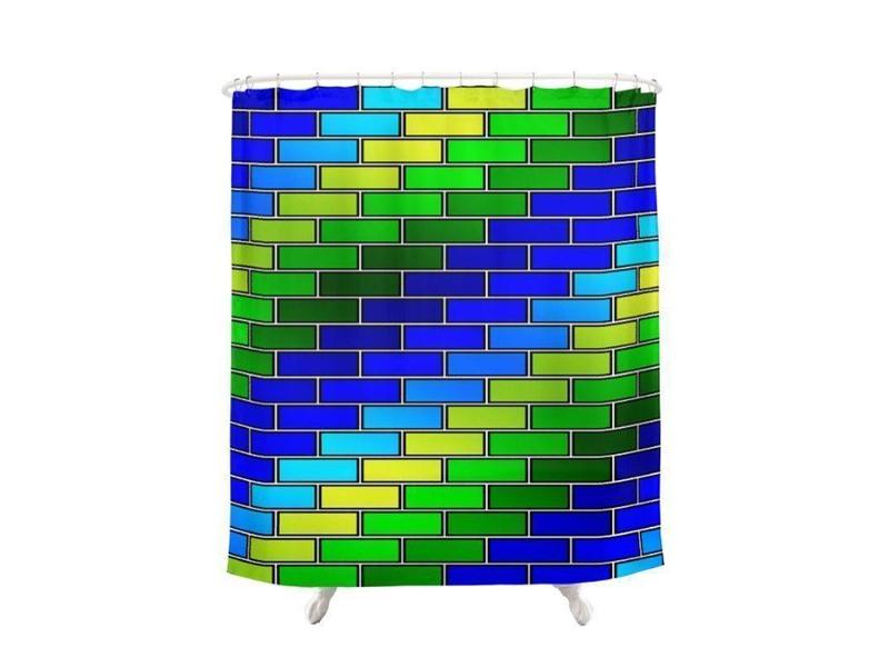 Shower Curtains-BRICK WALL #2 Shower Curtains-Blues &amp; Greens-from COLORADDICTED.COM-