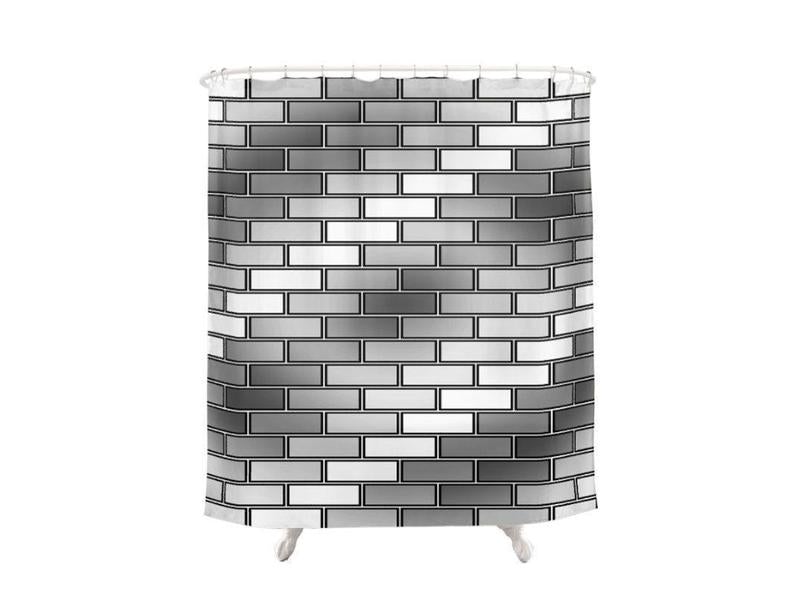 Shower Curtains-BRICK WALL #2 Shower Curtains-Grays &amp; White-from COLORADDICTED.COM-