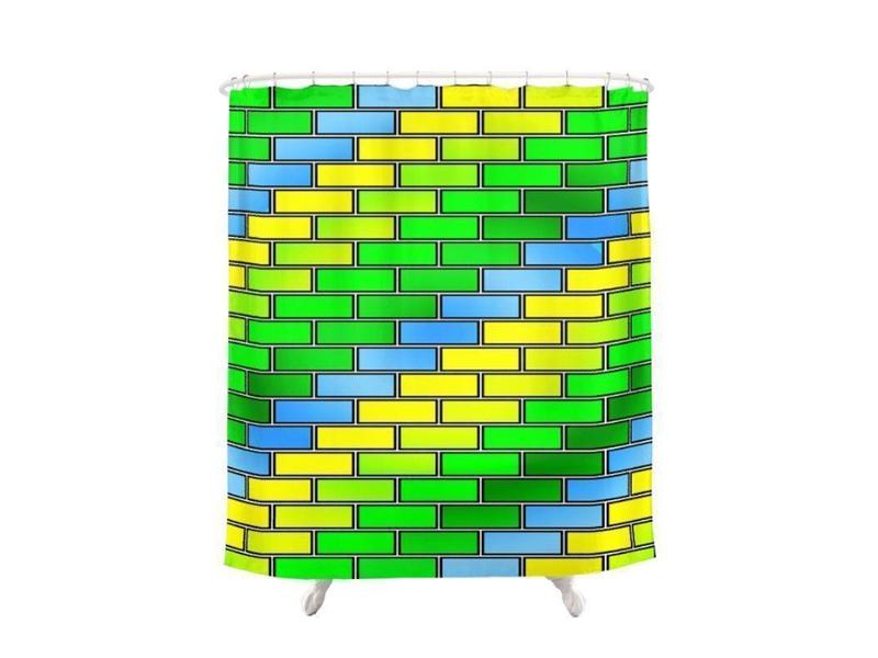 Shower Curtains-BRICK WALL #2 Shower Curtains-Greens, Yellows &amp; Light Blues-from COLORADDICTED.COM-