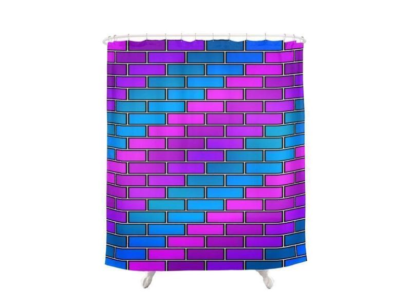 Shower Curtains-BRICK WALL #2 Shower Curtains-Purples, Violets, Fuchsias &amp; Turquoises-from COLORADDICTED.COM-