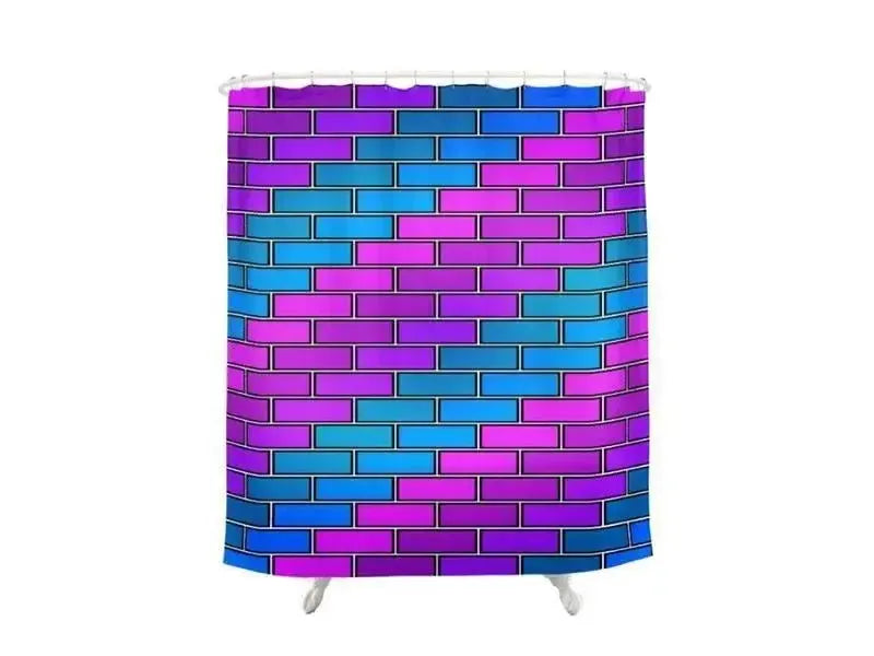 Shower Curtains-BRICK WALL #2 Shower Curtains-Purples, Violets, Fuchsias & Turquoises-from COLORADDICTED.COM-