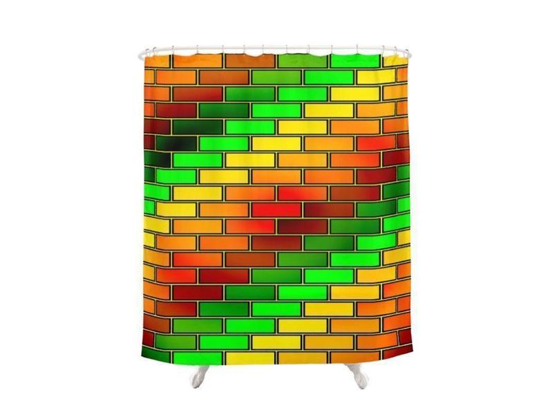 Shower Curtains-BRICK WALL #2 Shower Curtains-Reds, Oranges, Yellows &amp; Greens-from COLORADDICTED.COM-