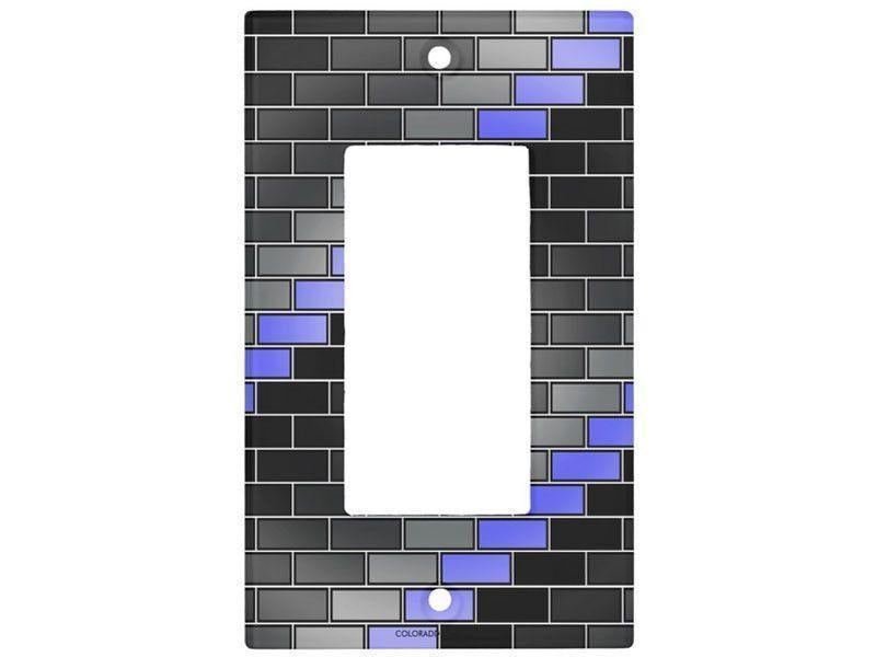 Light Switch Covers-BRICK WALL #2 Single, Double &amp; Triple-Rocker Light Switch Covers-Black &amp; Grays &amp; Light Blues-from COLORADDICTED.COM-