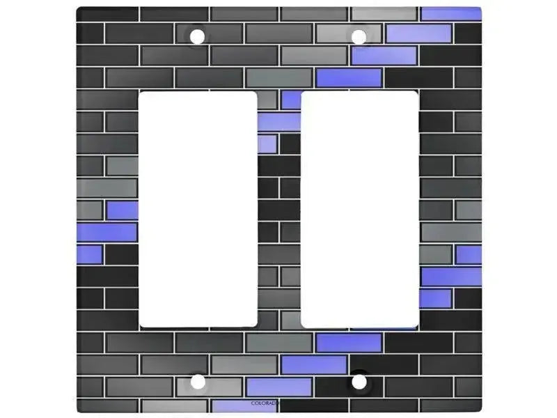 Rocker Light Switch Covers-BRICK WALL #2 Single, Double & Triple-Rocker Light Switch Covers-Black & Grays & Light Blues-from COLORADDICTED.COM-