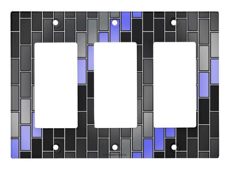 Light Switch Covers-BRICK WALL #2 Single, Double &amp; Triple-Rocker Light Switch Covers-Black &amp; Grays &amp; Light Blues-from COLORADDICTED.COM-