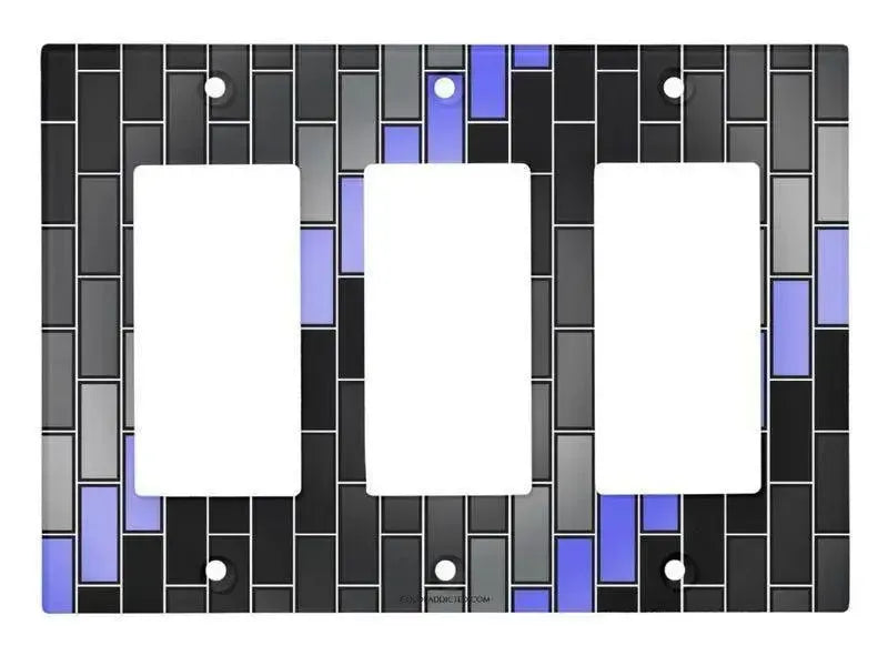 Rocker Light Switch Covers-BRICK WALL #2 Single, Double & Triple-Rocker Light Switch Covers-Black & Grays & Light Blues-from COLORADDICTED.COM-