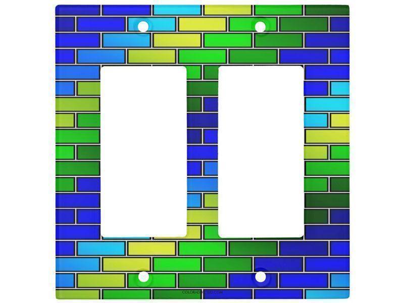Light Switch Covers-BRICK WALL #2 Single, Double &amp; Triple-Rocker Light Switch Covers-Blues &amp; Greens-from COLORADDICTED.COM-
