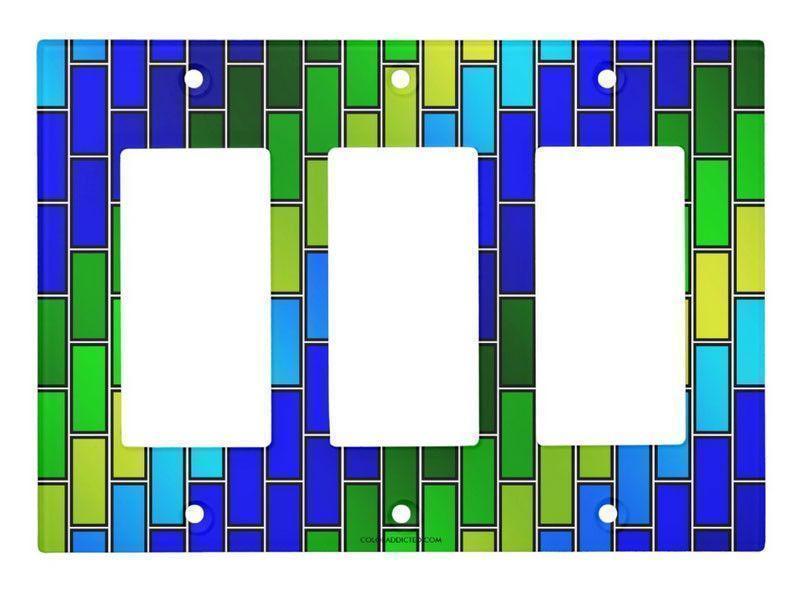 Light Switch Covers-BRICK WALL #2 Single, Double &amp; Triple-Rocker Light Switch Covers-Blues &amp; Greens-from COLORADDICTED.COM-