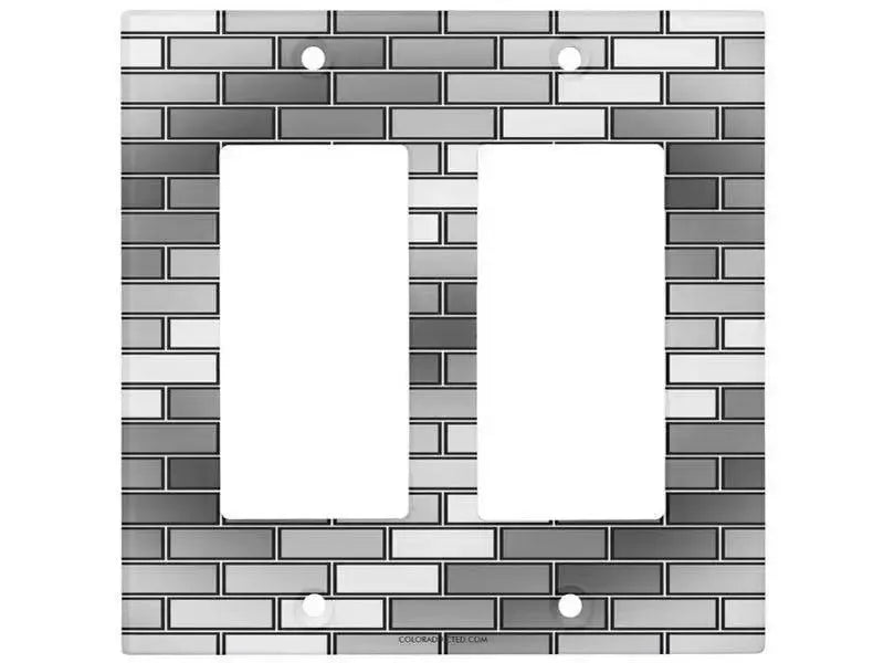 Rocker Light Switch Covers-BRICK WALL #2 Single, Double & Triple-Rocker Light Switch Covers-Grays & White-from COLORADDICTED.COM-