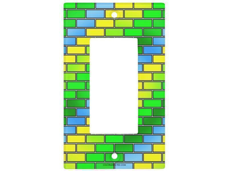 Light Switch Covers-BRICK WALL #2 Single, Double &amp; Triple-Rocker Light Switch Covers-Greens &amp; Yellows &amp; Light Blues-from COLORADDICTED.COM-