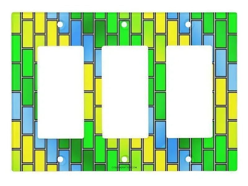 Rocker Light Switch Covers-BRICK WALL #2 Single, Double & Triple-Rocker Light Switch Covers-Greens & Yellows & Light Blues-from COLORADDICTED.COM-