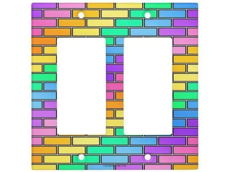 Rocker Light Switch Covers-BRICK WALL #2 Single, Double & Triple-Rocker Light Switch Covers-Multicolor Light-from COLORADDICTED.COM-
