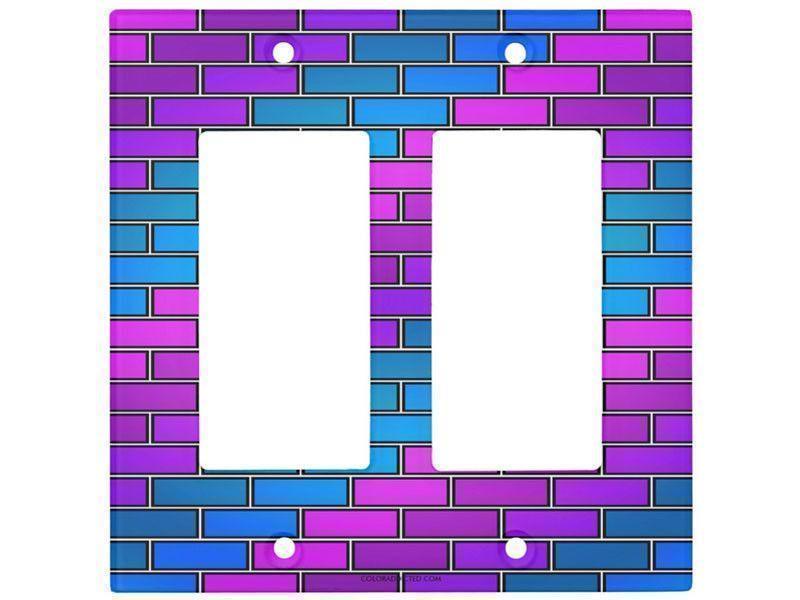 Light Switch Covers-BRICK WALL #2 Single, Double &amp; Triple-Rocker Light Switch Covers-Purples &amp; Violets &amp; Fuchsias &amp; Turquoises-from COLORADDICTED.COM-