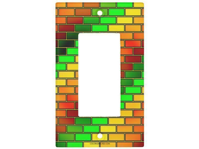 Light Switch Covers-BRICK WALL #2 Single, Double &amp; Triple-Rocker Light Switch Covers-Reds &amp; Oranges &amp; Yellows &amp; Greens-from COLORADDICTED.COM-