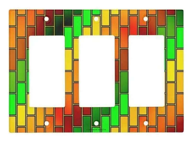 Rocker Light Switch Covers-BRICK WALL #2 Single, Double & Triple-Rocker Light Switch Covers-Reds & Oranges & Yellows & Greens-from COLORADDICTED.COM-