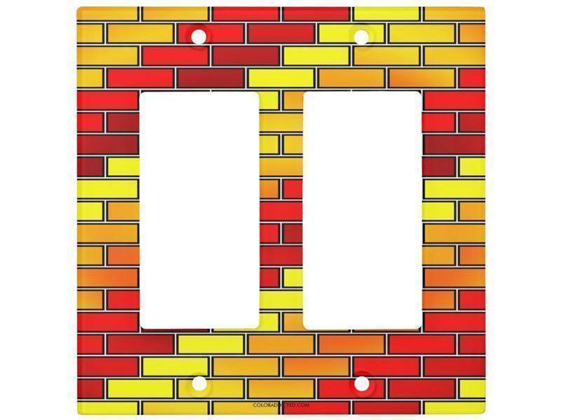 Light Switch Covers-BRICK WALL #2 Single, Double &amp; Triple-Rocker Light Switch Covers-Reds &amp; Oranges &amp; Yellows-from COLORADDICTED.COM-
