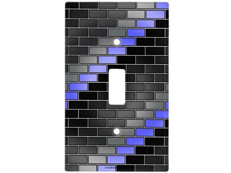 Light Switch Covers-BRICK WALL #2 Single, Double &amp; Triple-Toggle Light Switch Covers-Black &amp; Grays &amp; Light Blues-from COLORADDICTED.COM-