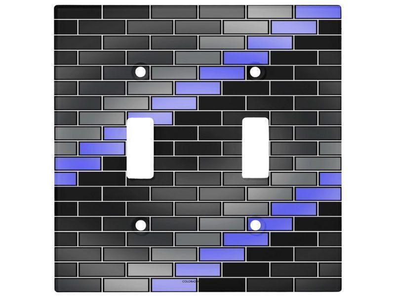 Light Switch Covers-BRICK WALL #2 Single, Double &amp; Triple-Toggle Light Switch Covers-Black &amp; Grays &amp; Light Blues-from COLORADDICTED.COM-