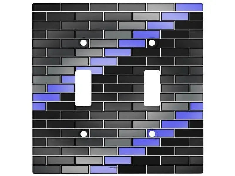 Toggle Light Switch Covers-BRICK WALL #2 Single, Double & Triple-Toggle Light Switch Covers-Black & Grays & Light Blues-from COLORADDICTED.COM-