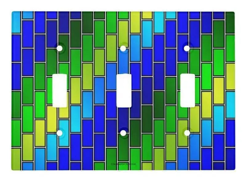 Toggle Light Switch Covers-BRICK WALL #2 Single, Double & Triple-Toggle Light Switch Covers-Blues & Greens-from COLORADDICTED.COM-