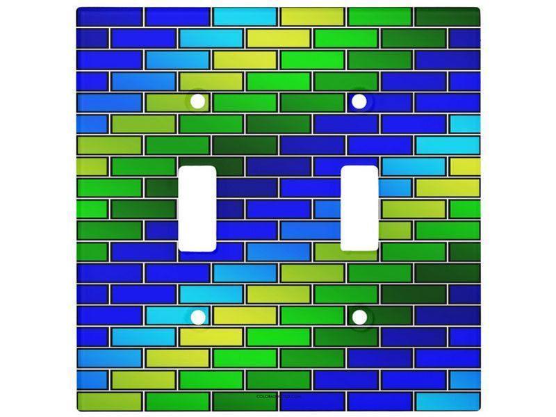 Light Switch Covers-BRICK WALL #2 Single, Double &amp; Triple-Toggle Light Switch Covers-Blues &amp; Greens-from COLORADDICTED.COM-